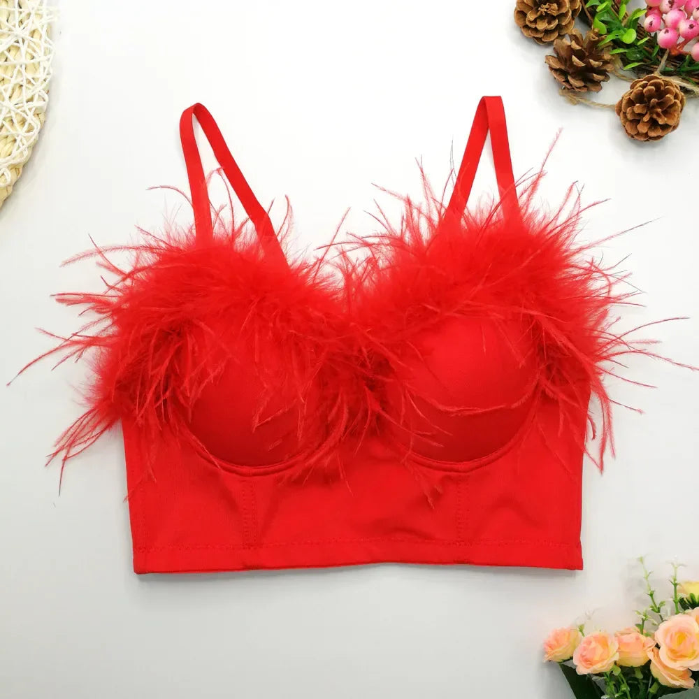Visivane Tassel Feather Tanks Tops Streetwear Shirt Bra Blusa Camis Crop Top Corset