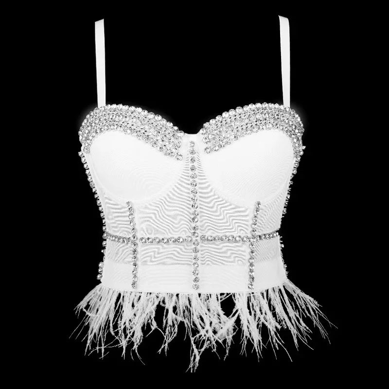 Visivane Tassel Feather Tanks Tops Streetwear Shirt Bra Blusa Camis Crop Top Corset