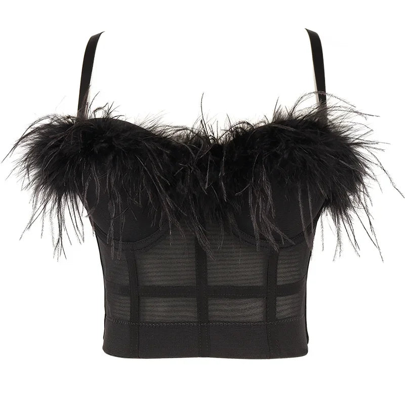 Visivane Tassel Feather Tanks Tops Streetwear Shirt Bra Blusa Camis Crop Top Corset