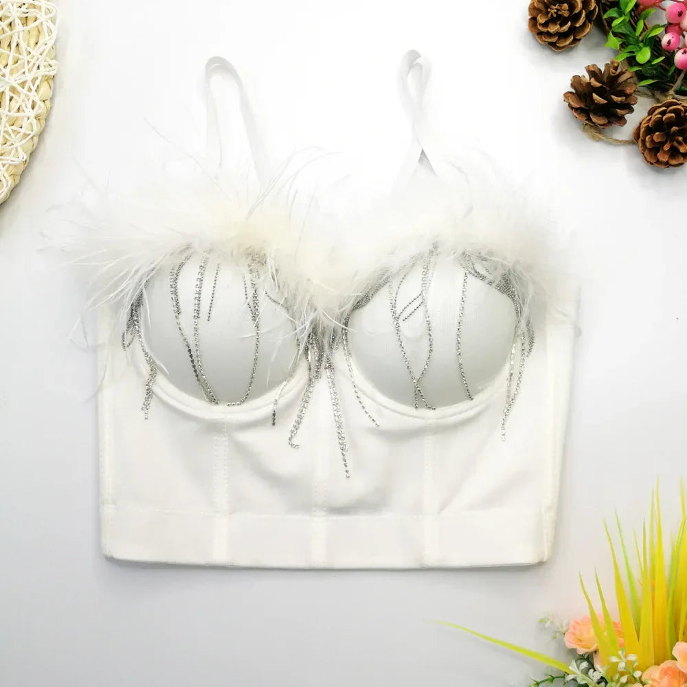 Visivane Tassel Feather Tanks Tops Streetwear Shirt Bra Blusa Camis Crop Top Corset
