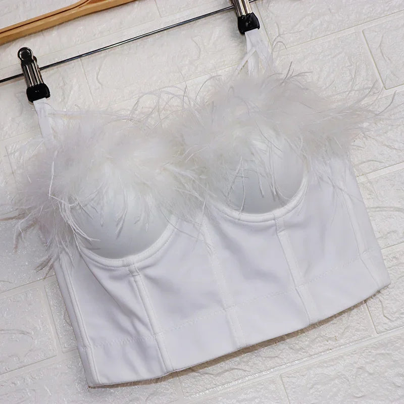 Visivane Tassel Feather Tanks Tops Streetwear Shirt Bra Blusa Camis Crop Top Corset