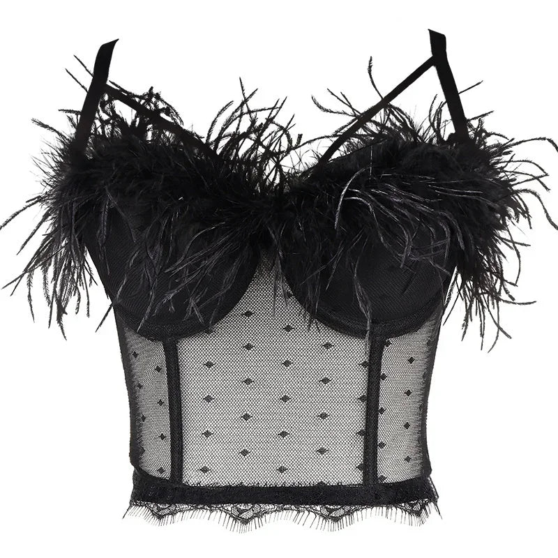 Visivane Tassel Feather Tanks Tops Streetwear Shirt Bra Blusa Camis Crop Top Corset