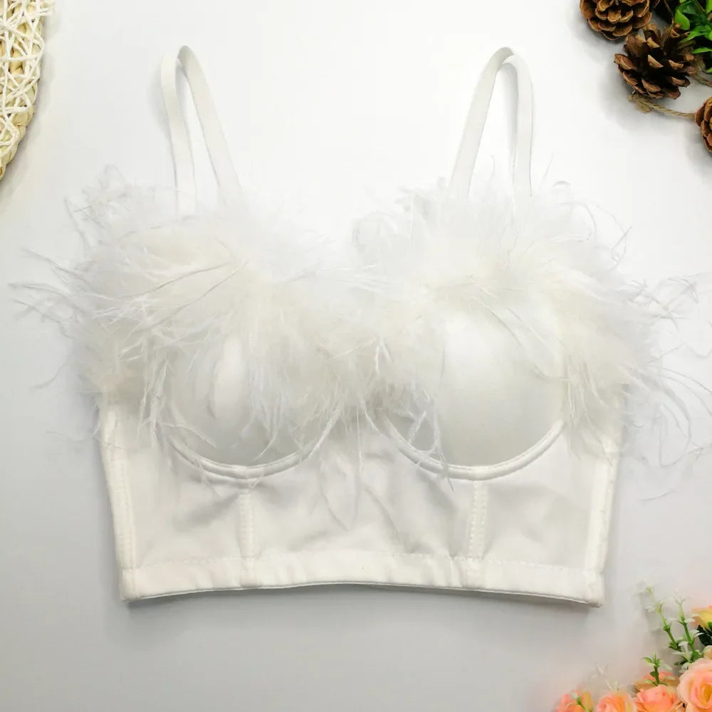 Visivane Tassel Feather Tanks Tops Streetwear Shirt Bra Blusa Camis Crop Top Corset