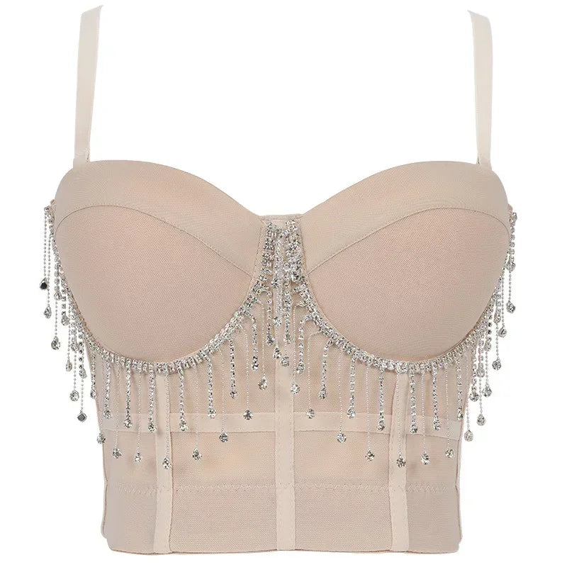 Visivane Tops Corset Y2k Beading Club Ropa Mujer Sling Streetwears Party