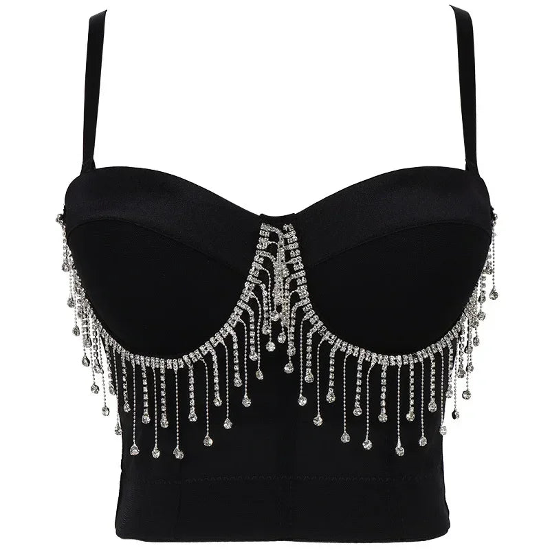 Visivane Tops Corset Y2k Beading Club Ropa Mujer Sling Streetwears Party