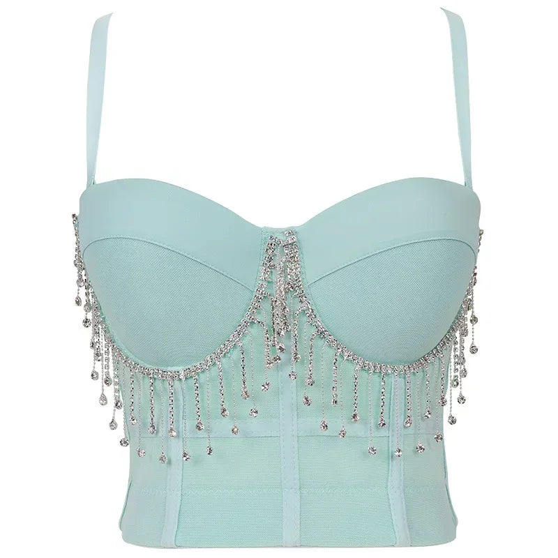 Visivane Tops Corset Y2k Beading Club Ropa Mujer Sling Streetwears Party