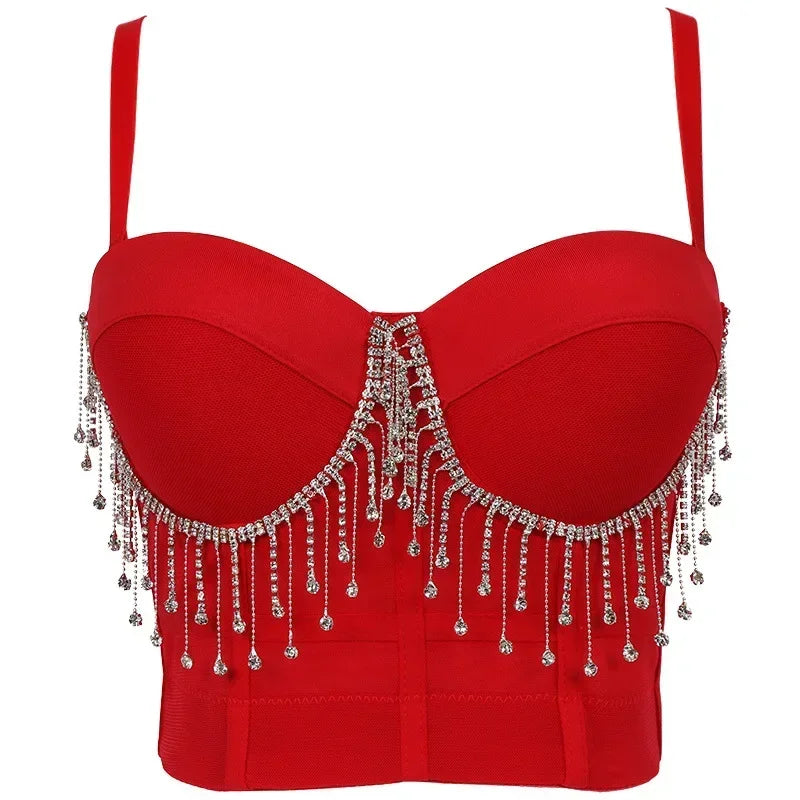 Visivane Tops Corset Y2k Beading Club Ropa Mujer Sling Streetwears Party