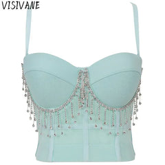 Visivane Tops Corset Y2k Beading Club Ropa Mujer Sling Streetwears Party