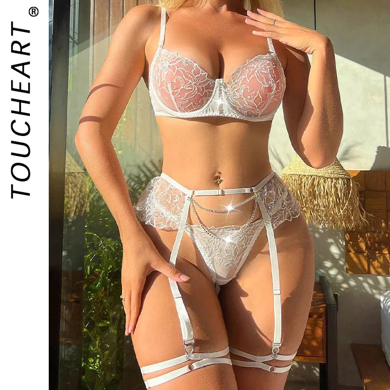 Lingeries Sets With Garter and Stockings Panties Set Bra Lingerie Sexual Sex Thong