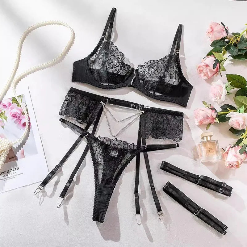 Lingeries Sets With Garter and Stockings Panties Set Bra Lingerie Sexual Sex Thong