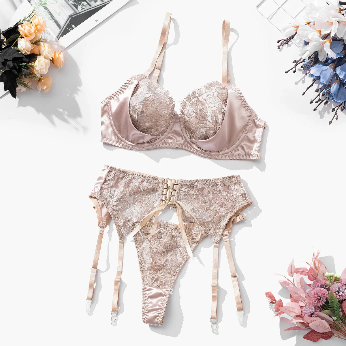 Bras and Underwear-lingerie-set's Bra and Panties Sets Outfits Lingeries Femme See-through Below