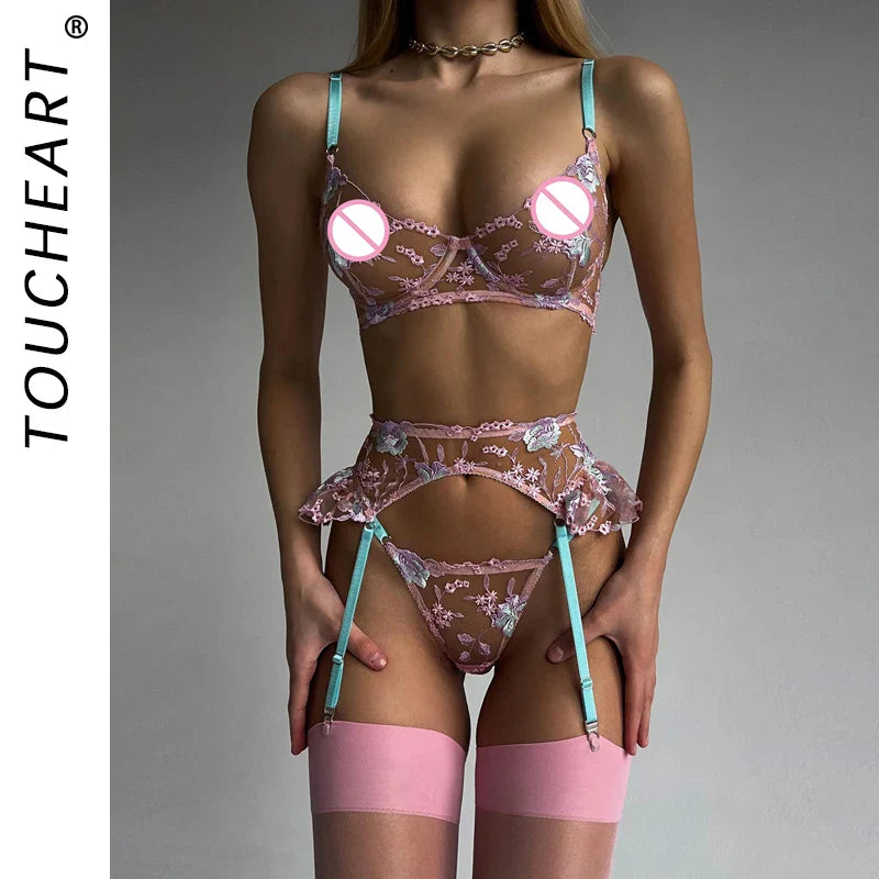 Sets Erotic Lingerie Underwear Set See-through Lingrie Femme Bra and Thongs to Set Bras