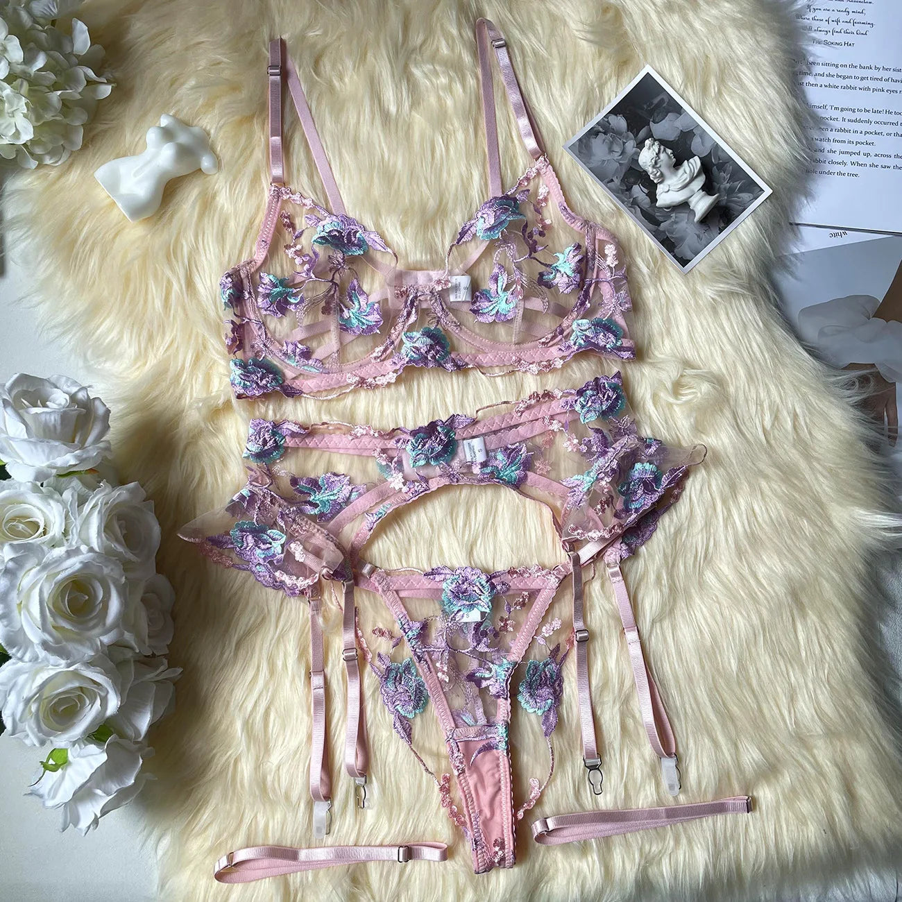 Sets Erotic Lingerie Underwear Set See-through Lingrie Femme Bra and Thongs to Set Bras