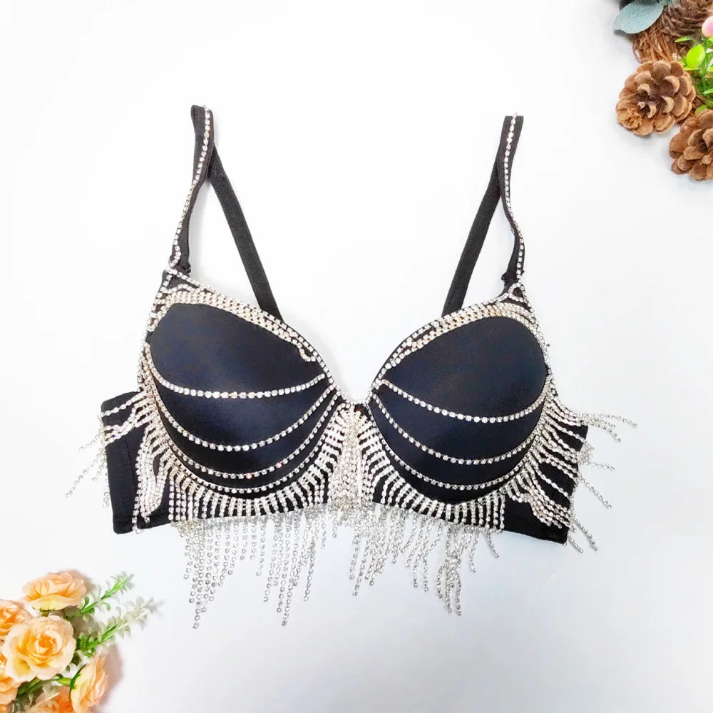 Y2k Top Shirtssweet Party Night Club Corset Tank Tops Bra Bling Diamond Rhinestone