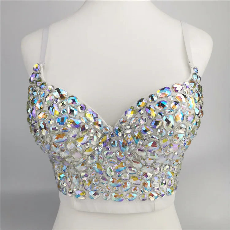 Y2k Top Shirtssweet Party Night Club Corset Tank Tops Bra Bling Diamond Rhinestone