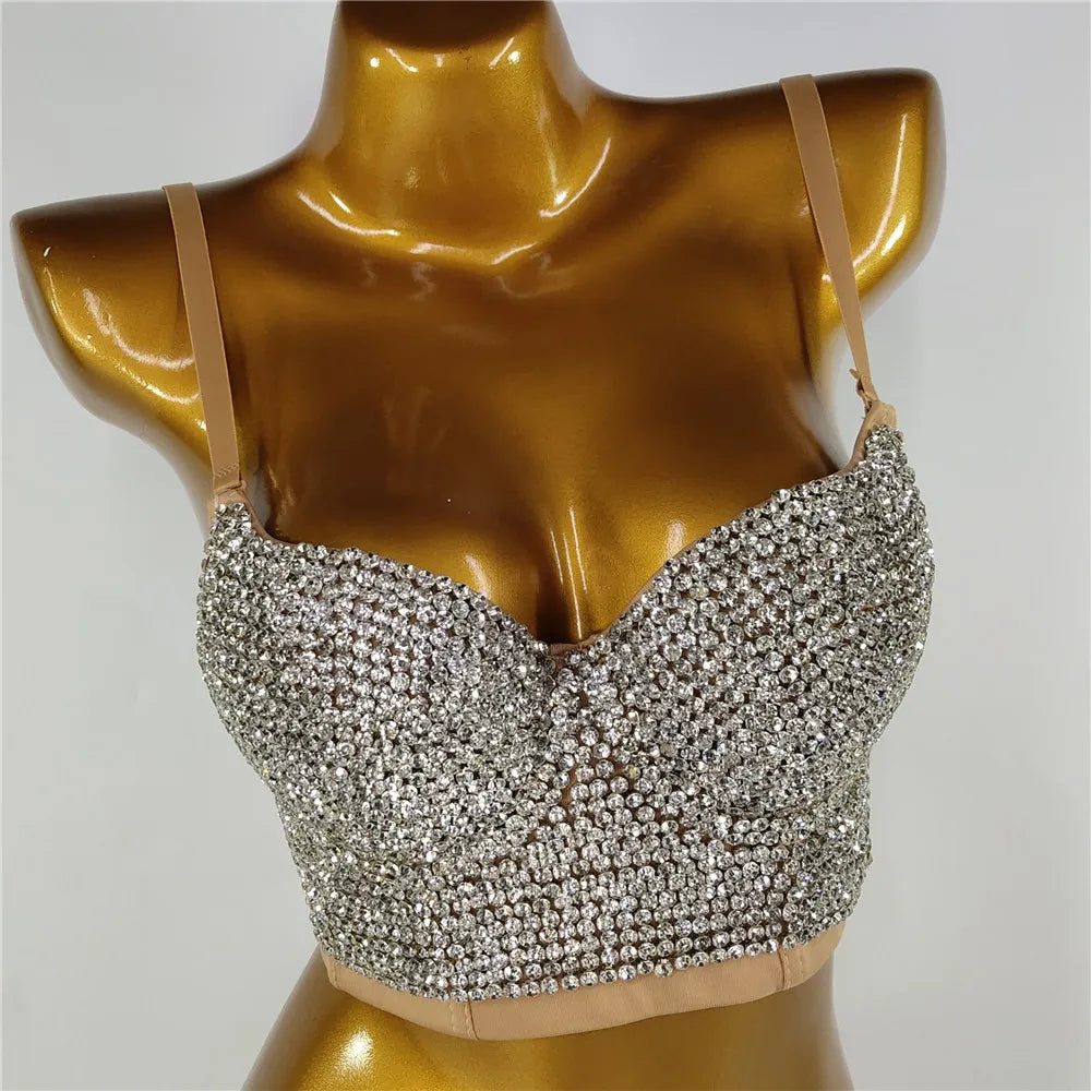 Y2k Top Shirtssweet Party Night Club Corset Tank Tops Bra Bling Diamond Rhinestone