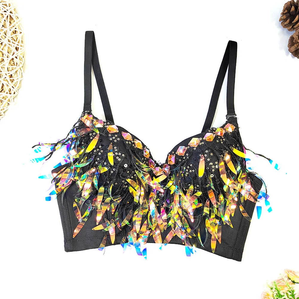 Y2k Top Shirtssweet Party Night Club Corset Tank Tops Bra Bling Diamond Rhinestone