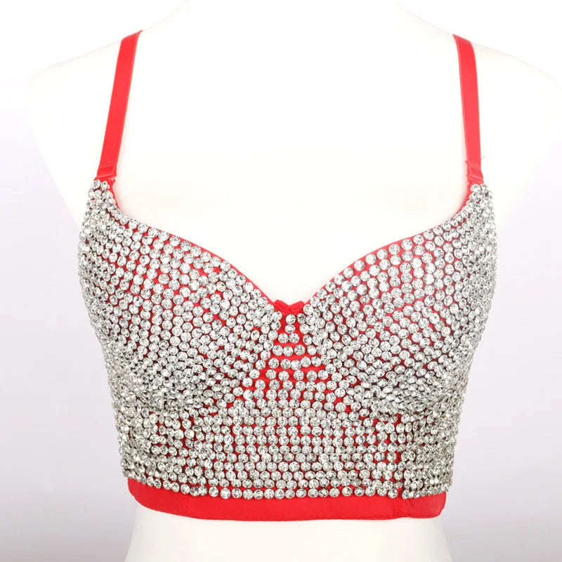 Y2k Top Shirtssweet Party Night Club Corset Tank Tops Bra Bling Diamond Rhinestone