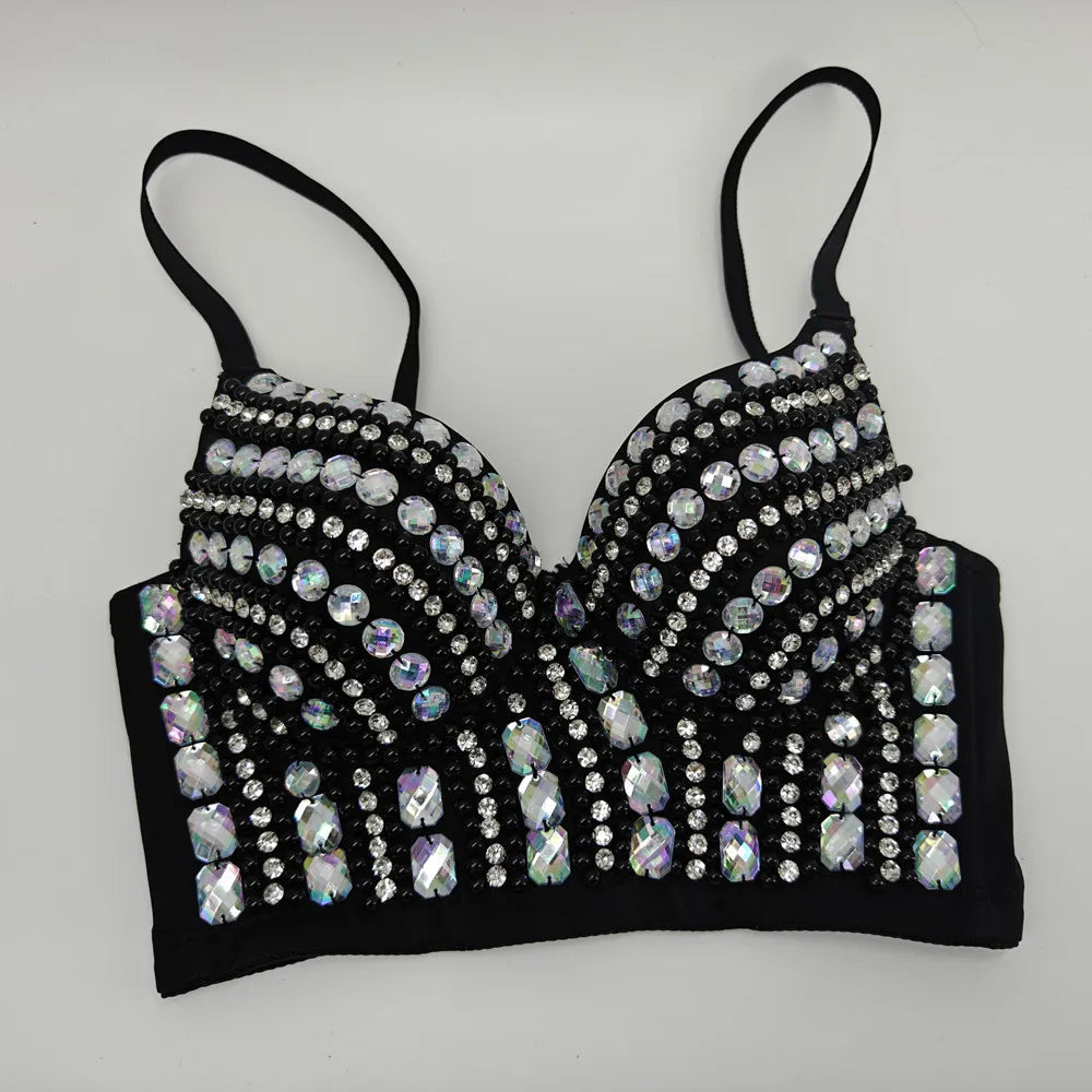 Y2k Top Shirtssweet Party Night Club Corset Tank Tops Bra Bling Diamond Rhinestone