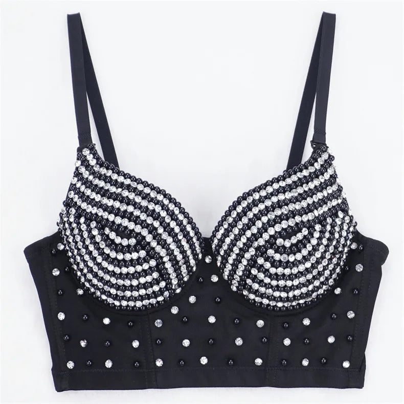 Y2k Top Shirtssweet Party Night Club Corset Tank Tops Bra Bling Diamond Rhinestone