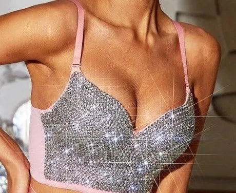 Y2k Top Shirtssweet Party Night Club Corset Tank Tops Bra Bling Diamond Rhinestone