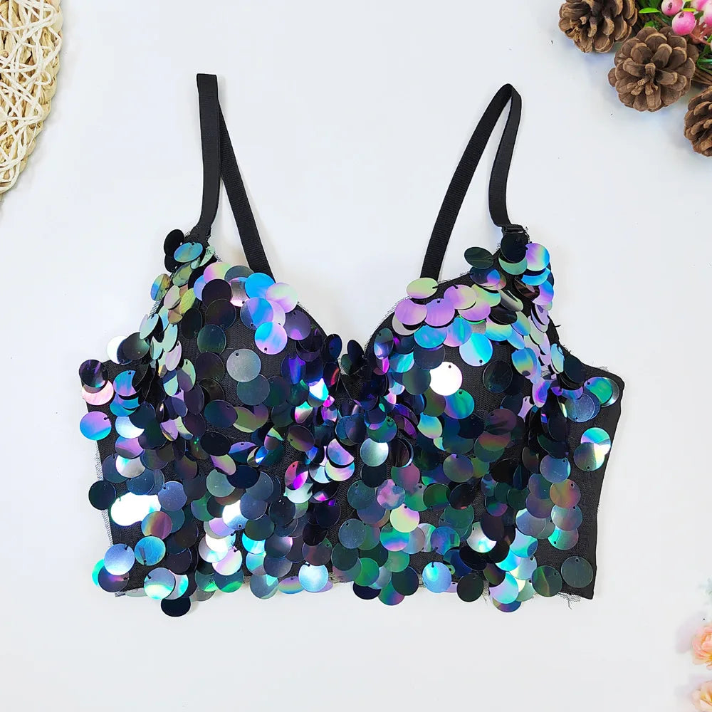 Y2k Top Shirtssweet Party Night Club Corset Tank Tops Bra Bling Diamond Rhinestone