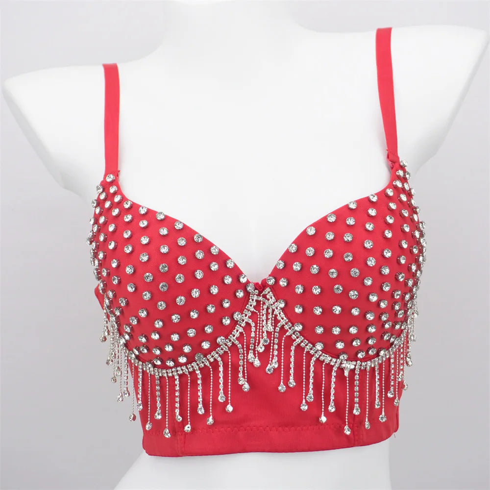 Y2k Top Shirtssweet Party Night Club Corset Tank Tops Bra Bling Diamond Rhinestone