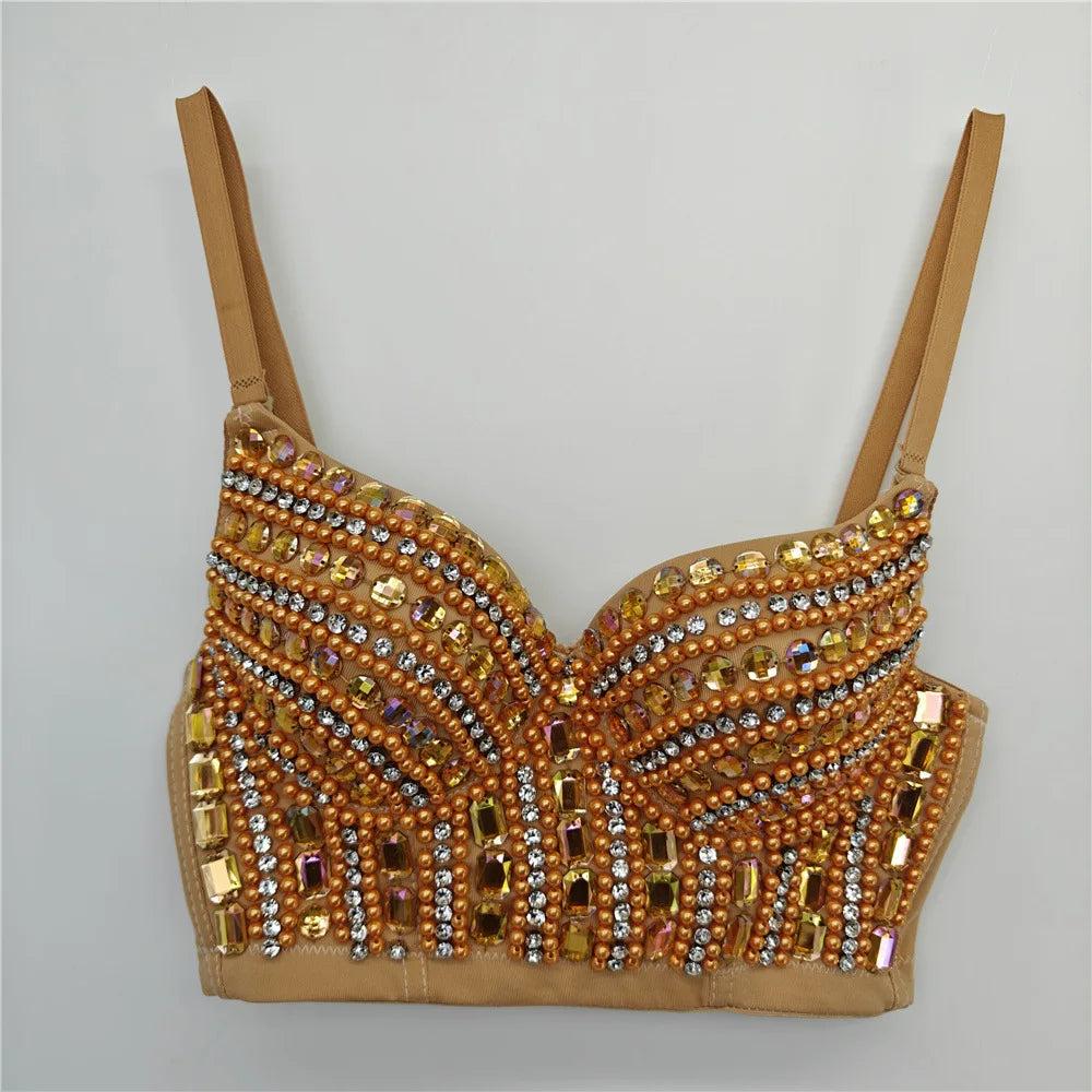 Y2k Top Shirtssweet Party Night Club Corset Tank Tops Bra Bling Diamond Rhinestone