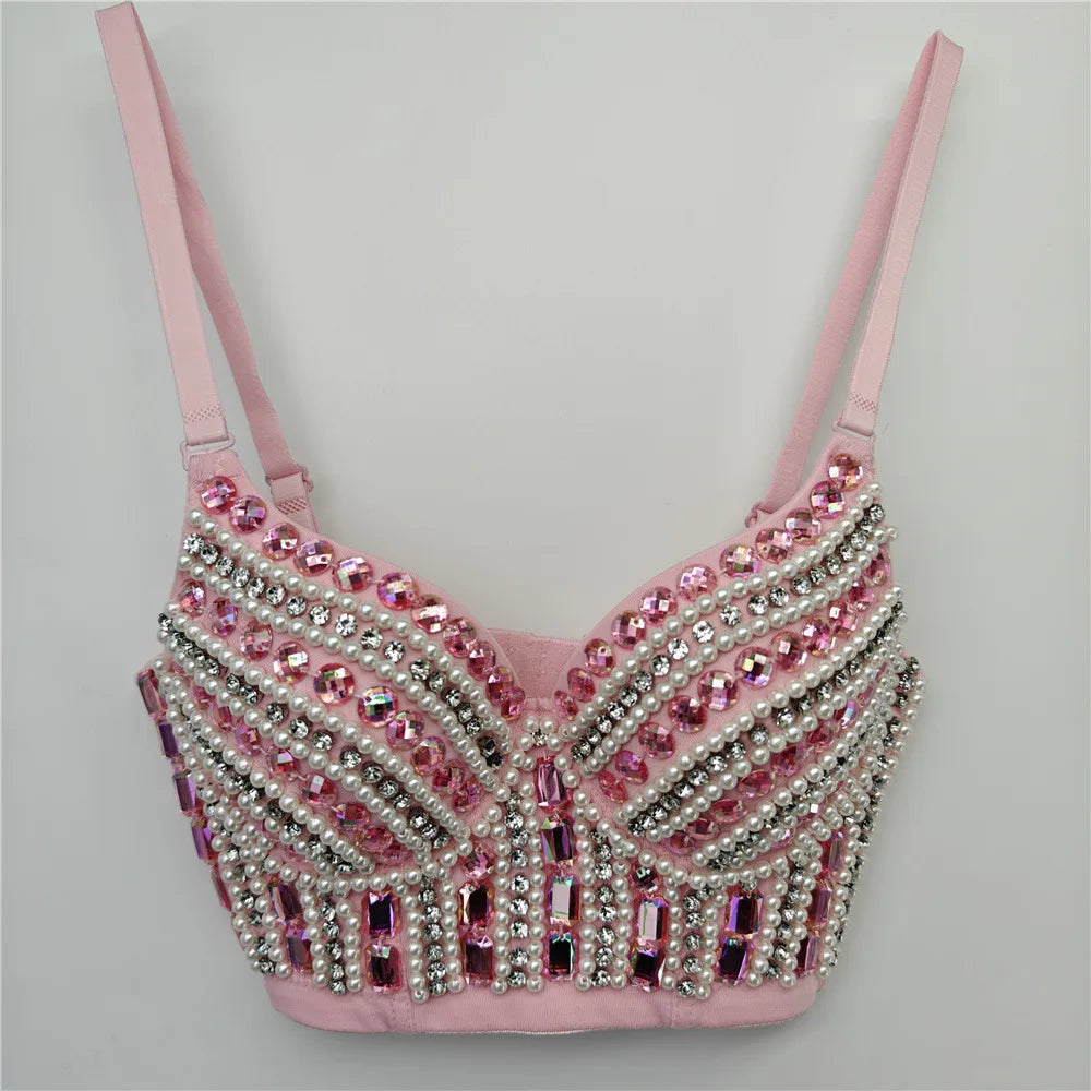 Y2k Top Shirtssweet Party Night Club Corset Tank Tops Bra Bling Diamond Rhinestone