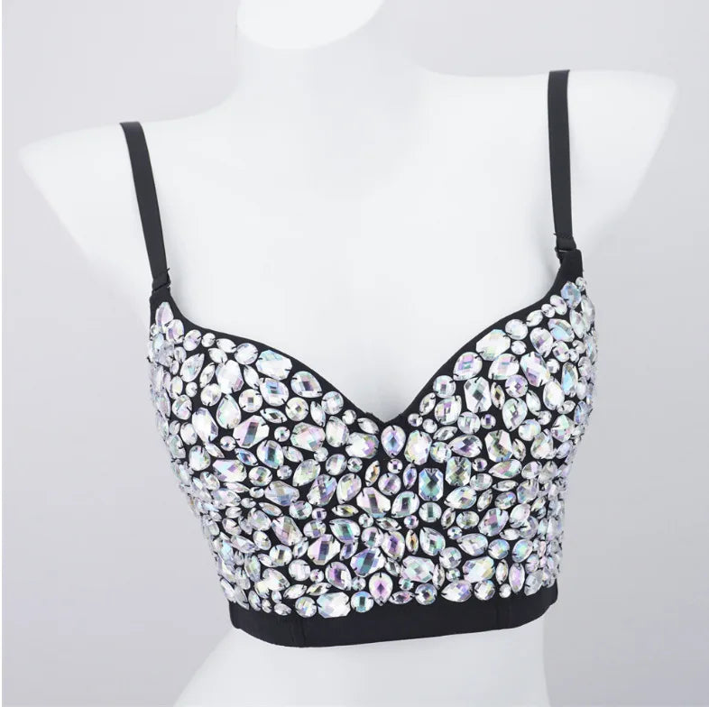 Y2k Top Shirtssweet Party Night Club Corset Tank Tops Bra Bling Diamond Rhinestone