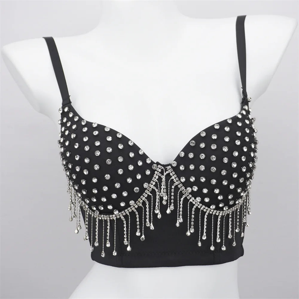Y2k Top Shirtssweet Party Night Club Corset Tank Tops Bra Bling Diamond Rhinestone
