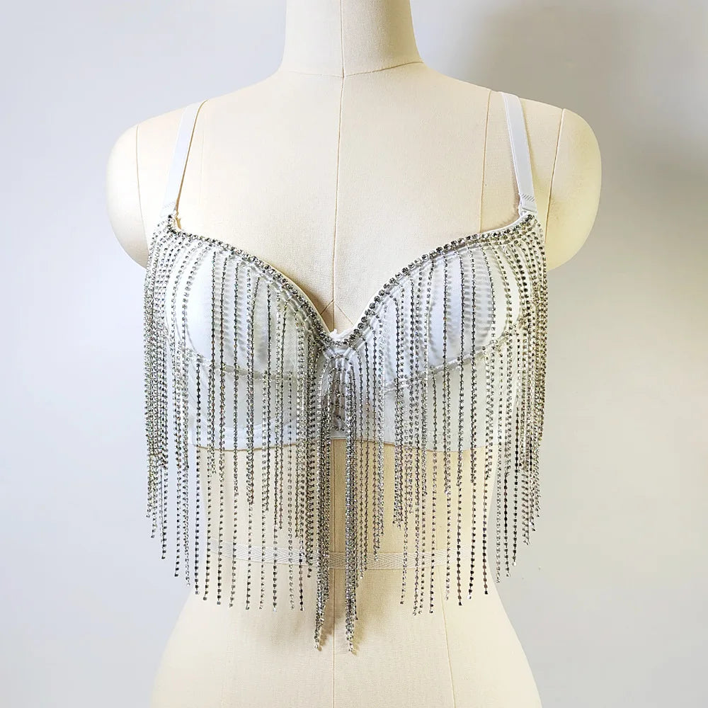 Y2k Top Shirtssweet Party Night Club Corset Tank Tops Bra Bling Diamond Rhinestone