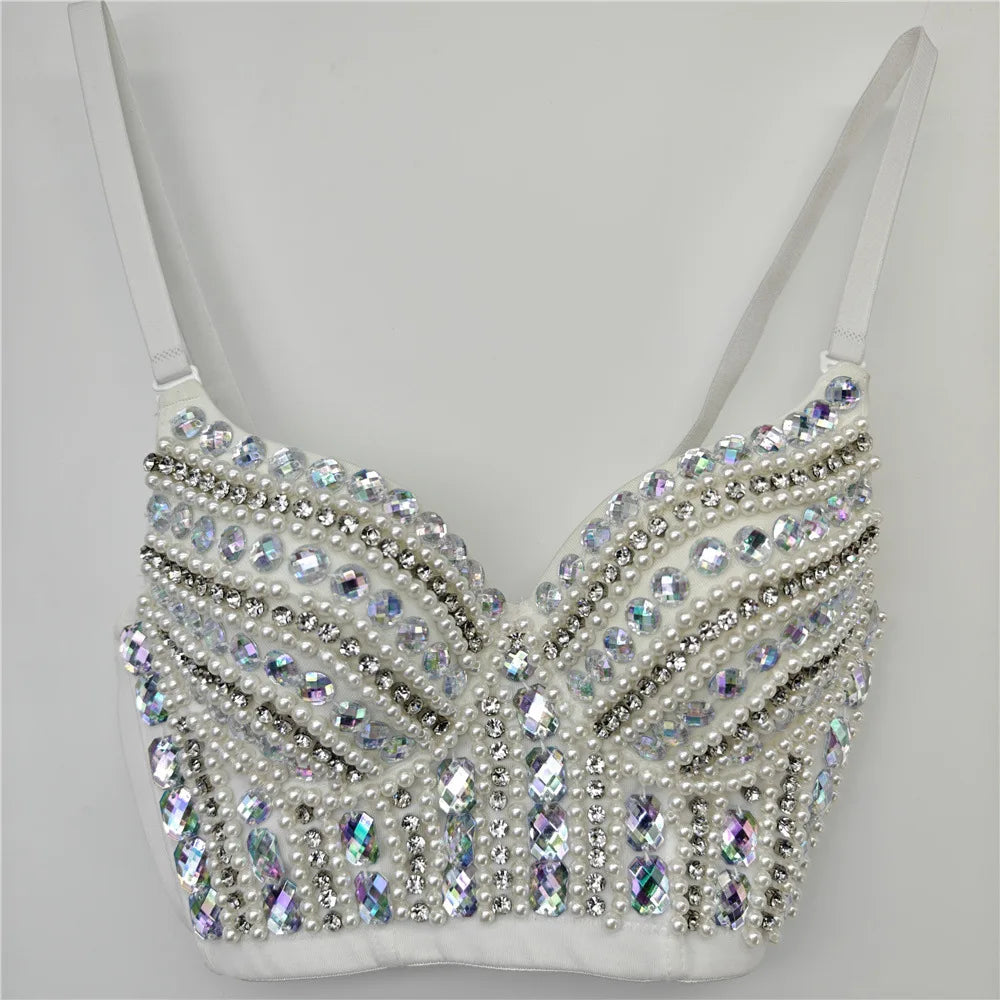Y2k Top Shirtssweet Party Night Club Corset Tank Tops Bra Bling Diamond Rhinestone
