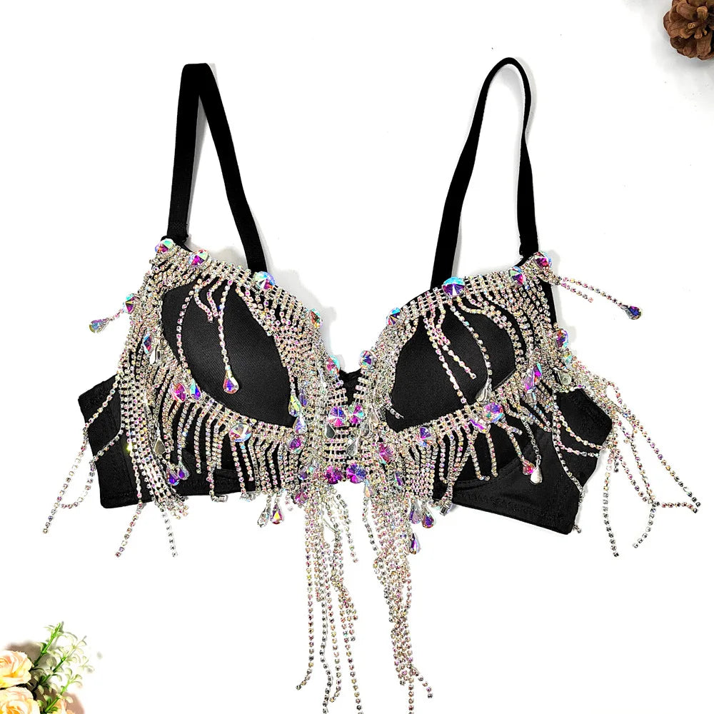 Y2k Top Shirtssweet Party Night Club Corset Tank Tops Bra Bling Diamond Rhinestone