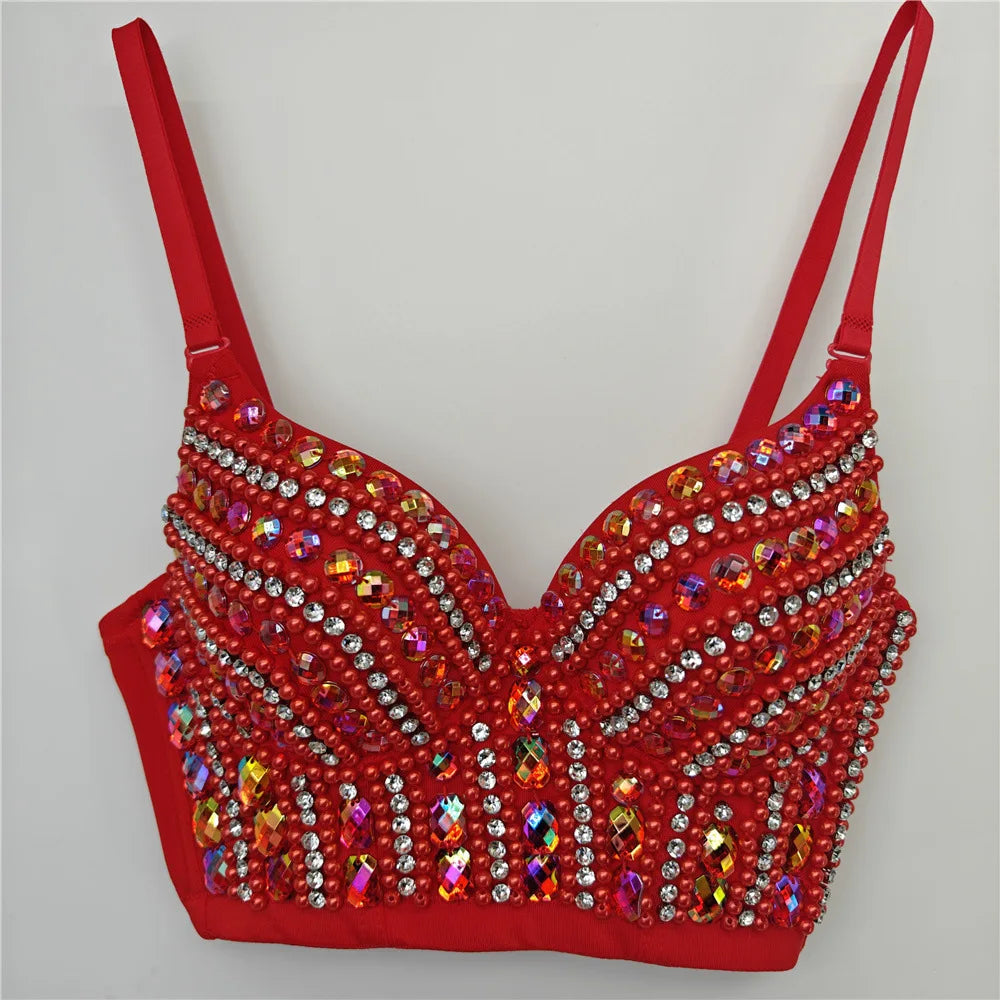 Y2k Top Shirtssweet Party Night Club Corset Tank Tops Bra Bling Diamond Rhinestone