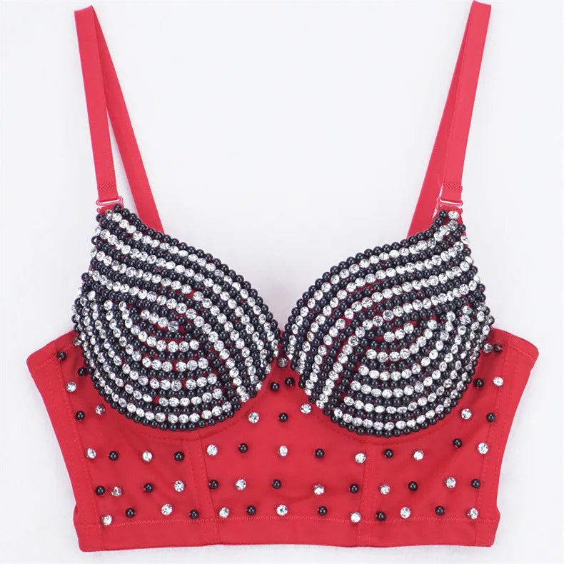 Y2k Top Shirtssweet Party Night Club Corset Tank Tops Bra Bling Diamond Rhinestone
