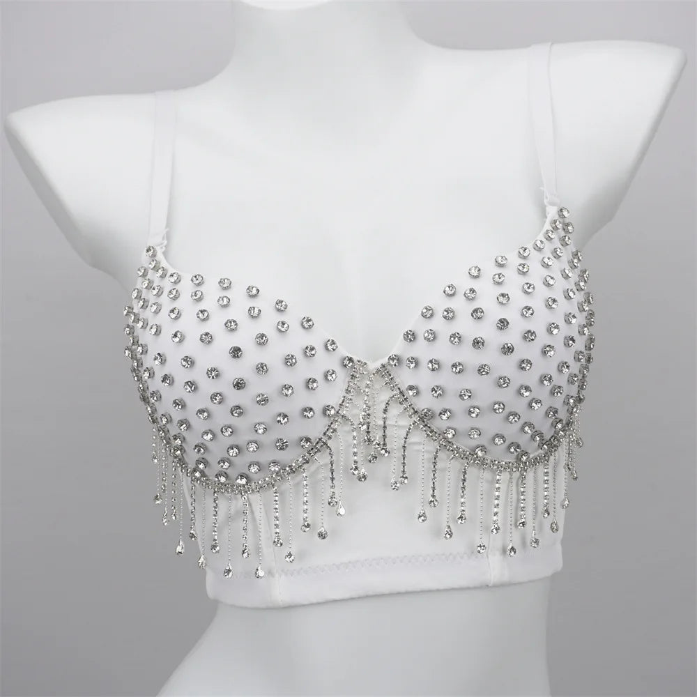 Y2k Top Shirtssweet Party Night Club Corset Tank Tops Bra Bling Diamond Rhinestone