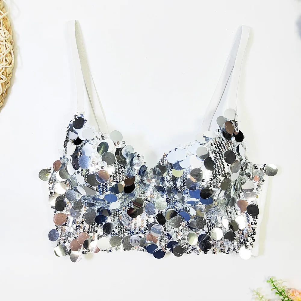 Y2k Top Shirtssweet Party Night Club Corset Tank Tops Bra Bling Diamond Rhinestone