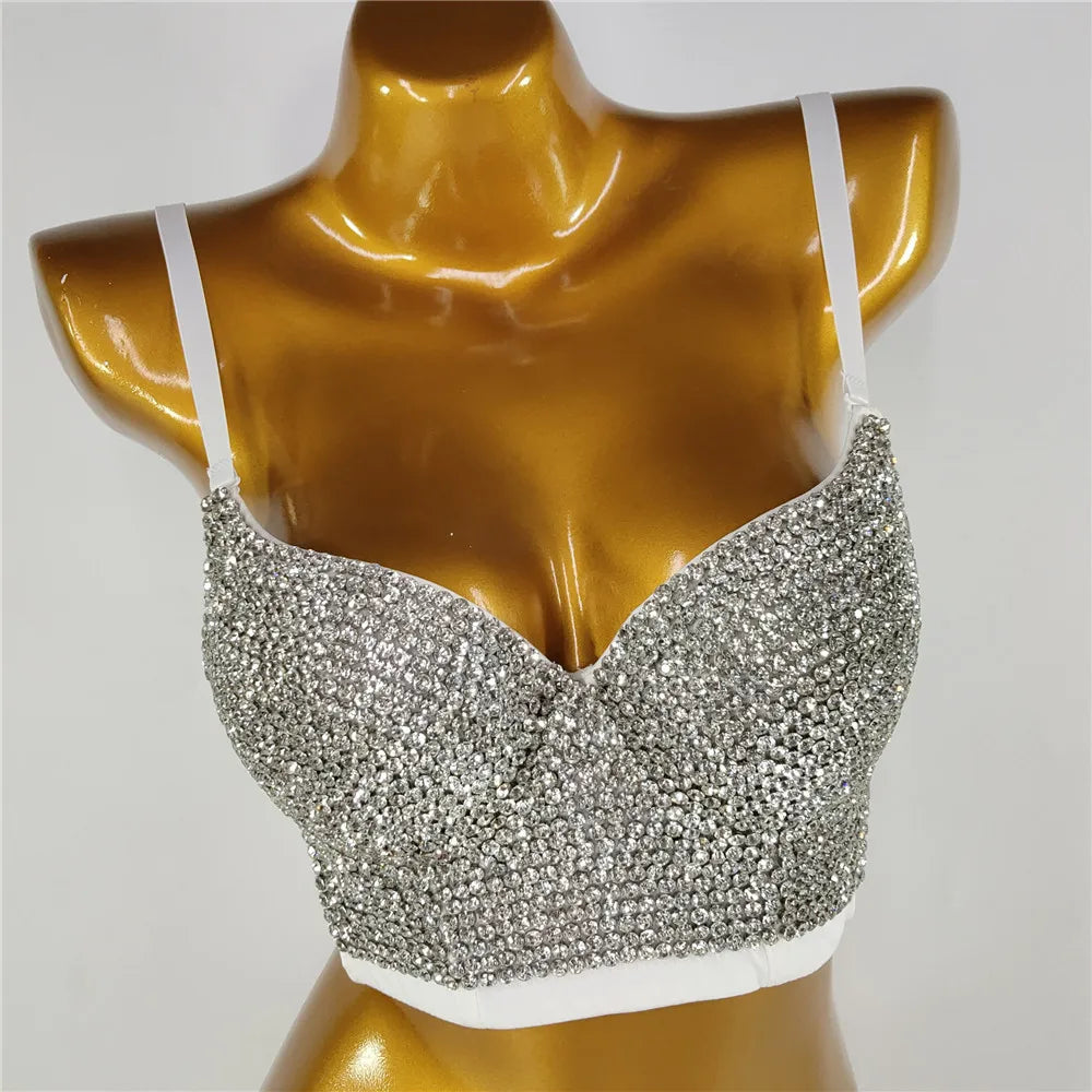 Y2k Top Shirtssweet Party Night Club Corset Tank Tops Bra Bling Diamond Rhinestone