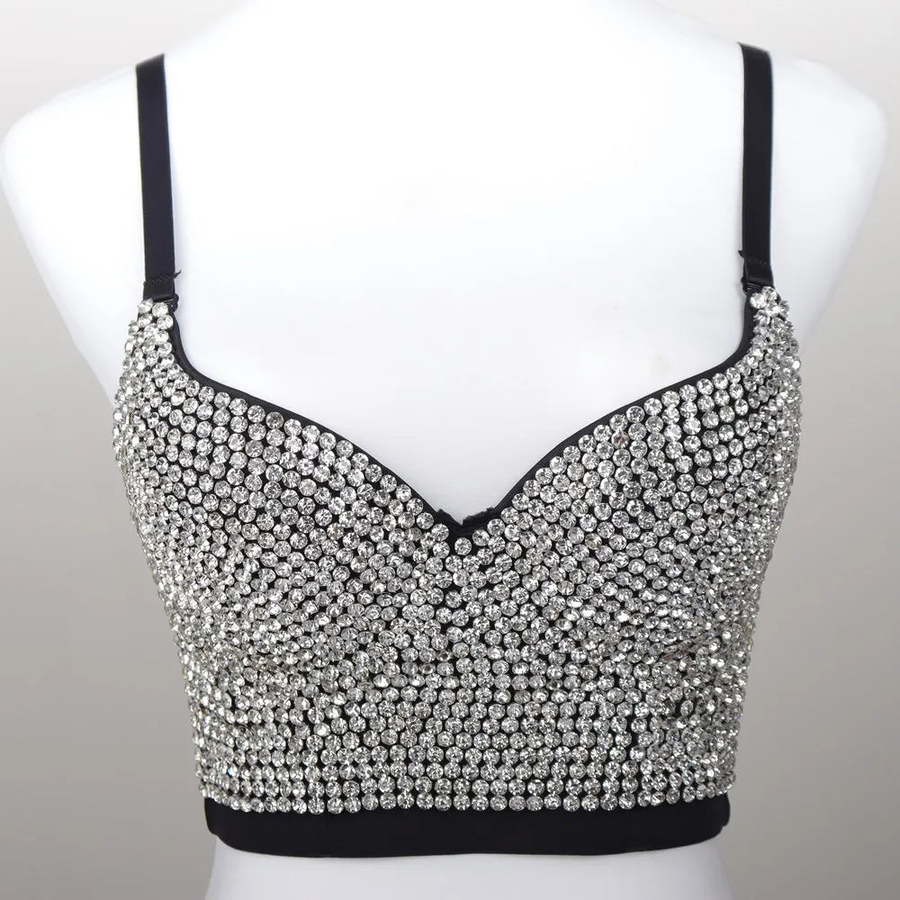 Y2k Top Shirtssweet Party Night Club Corset Tank Tops Bra Bling Diamond Rhinestone