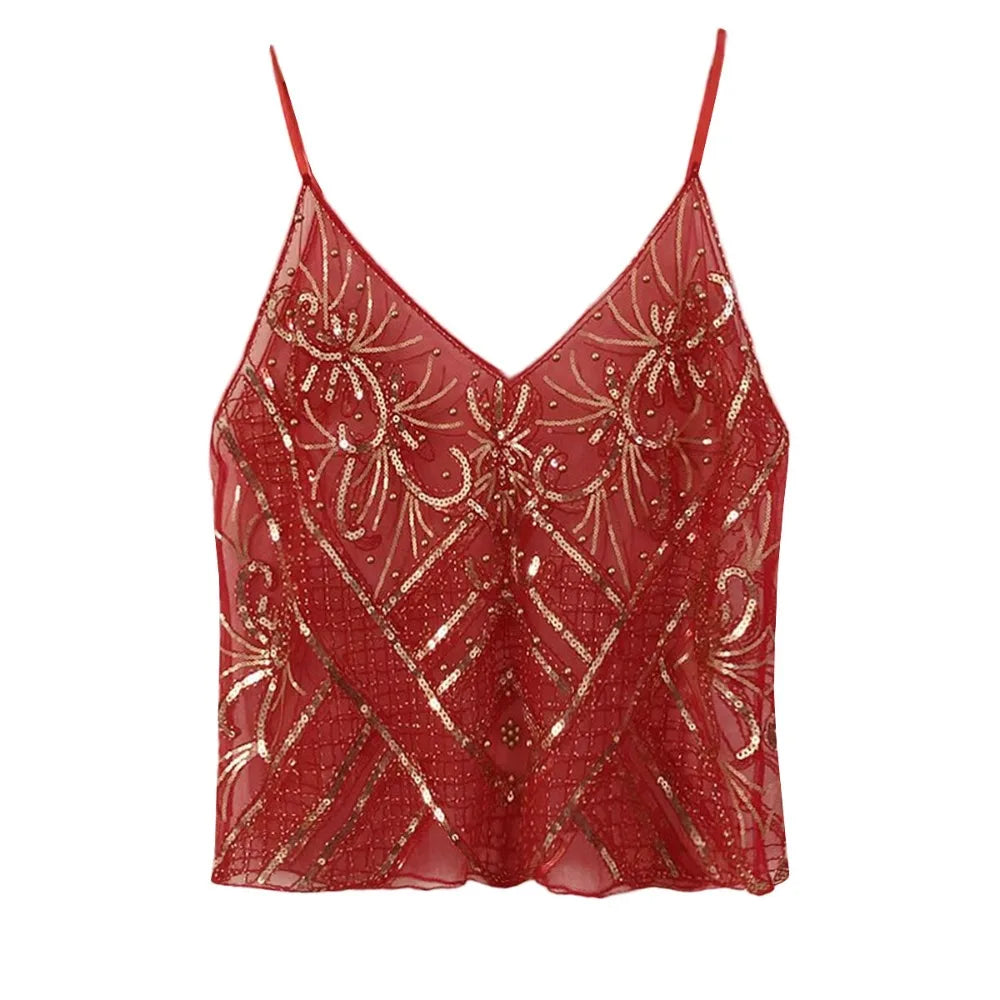 Y2k Tops Tank Top Sequinstie Club Stage Show Streetwearsweet Camis Tees