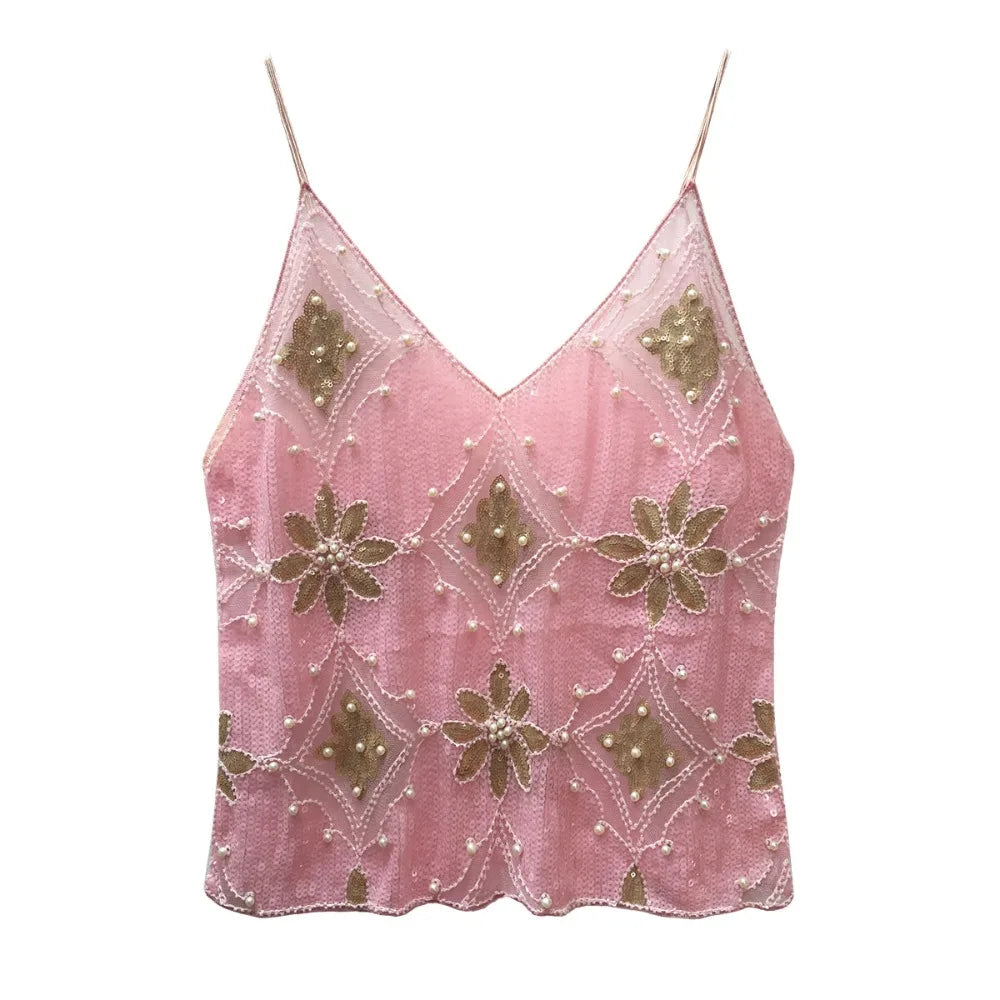 Y2k Tops Tank Top Sequinstie Club Stage Show Streetwearsweet Camis Tees