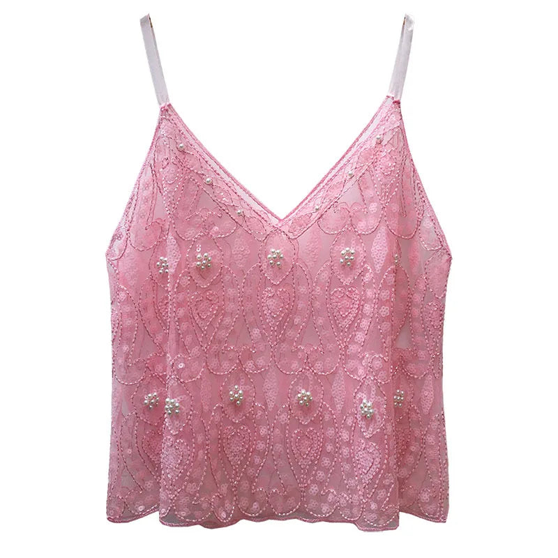 Y2k Tops Tank Top Sequinstie Club Stage Show Streetwearsweet Camis Tees