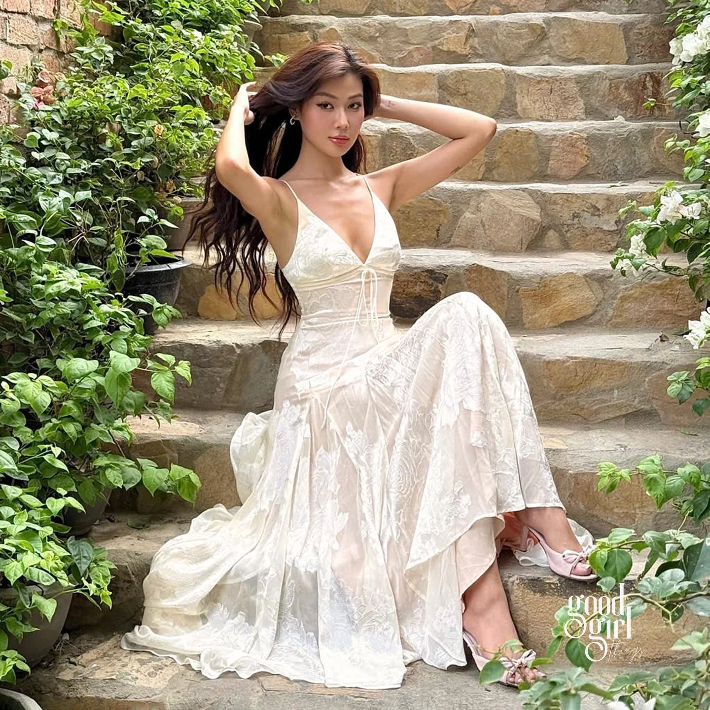 Aine Lace Slip Midi Dress