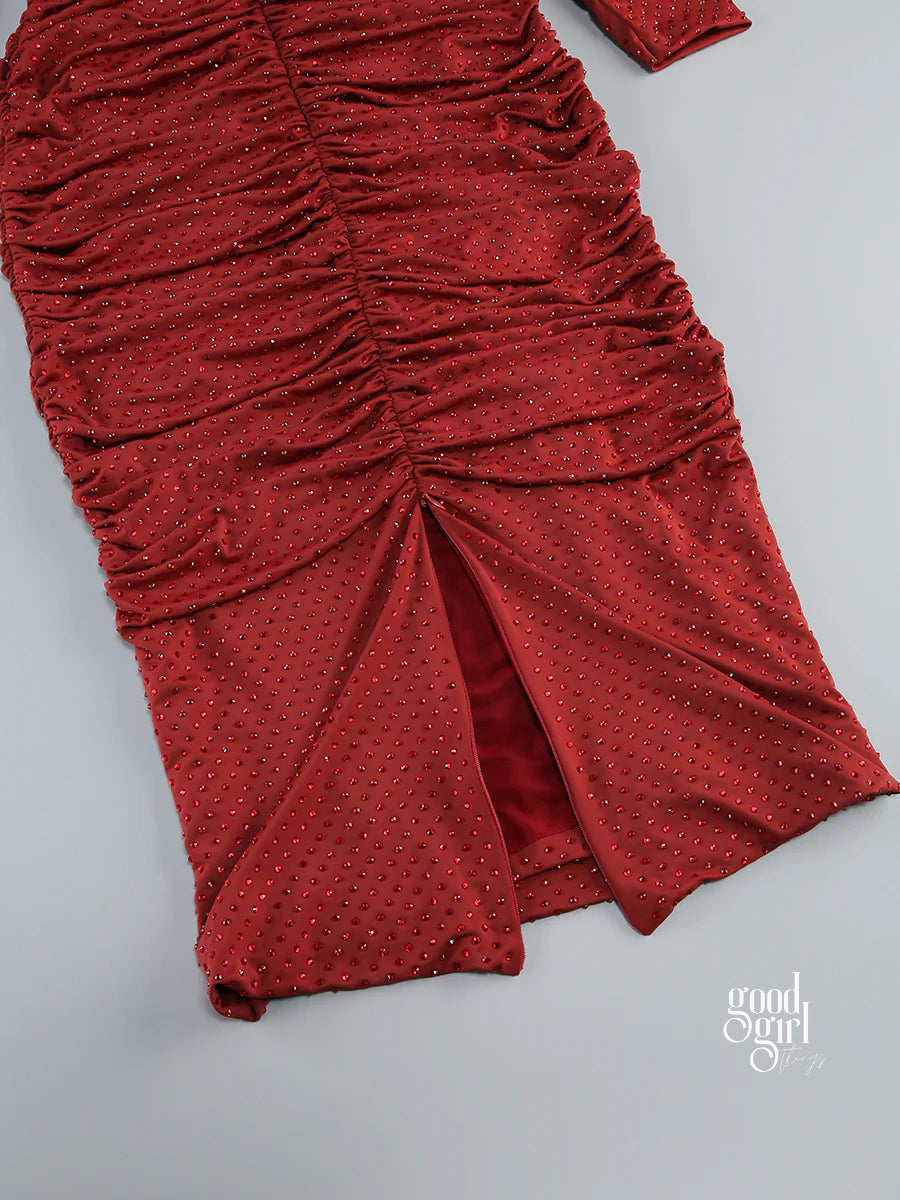 Aiza Embellished Pleated Maxi Dress