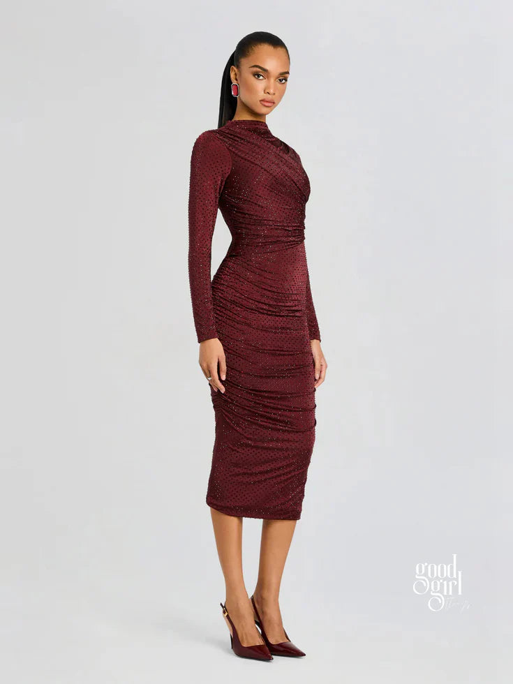 Aiza Embellished Pleated Maxi Dress