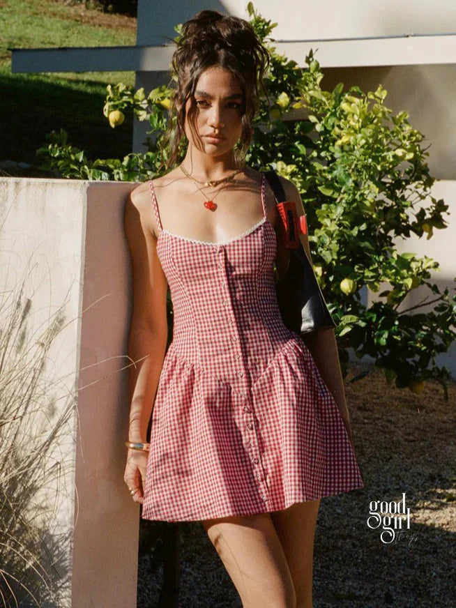 Alexander Plaid Lace Mini Dress