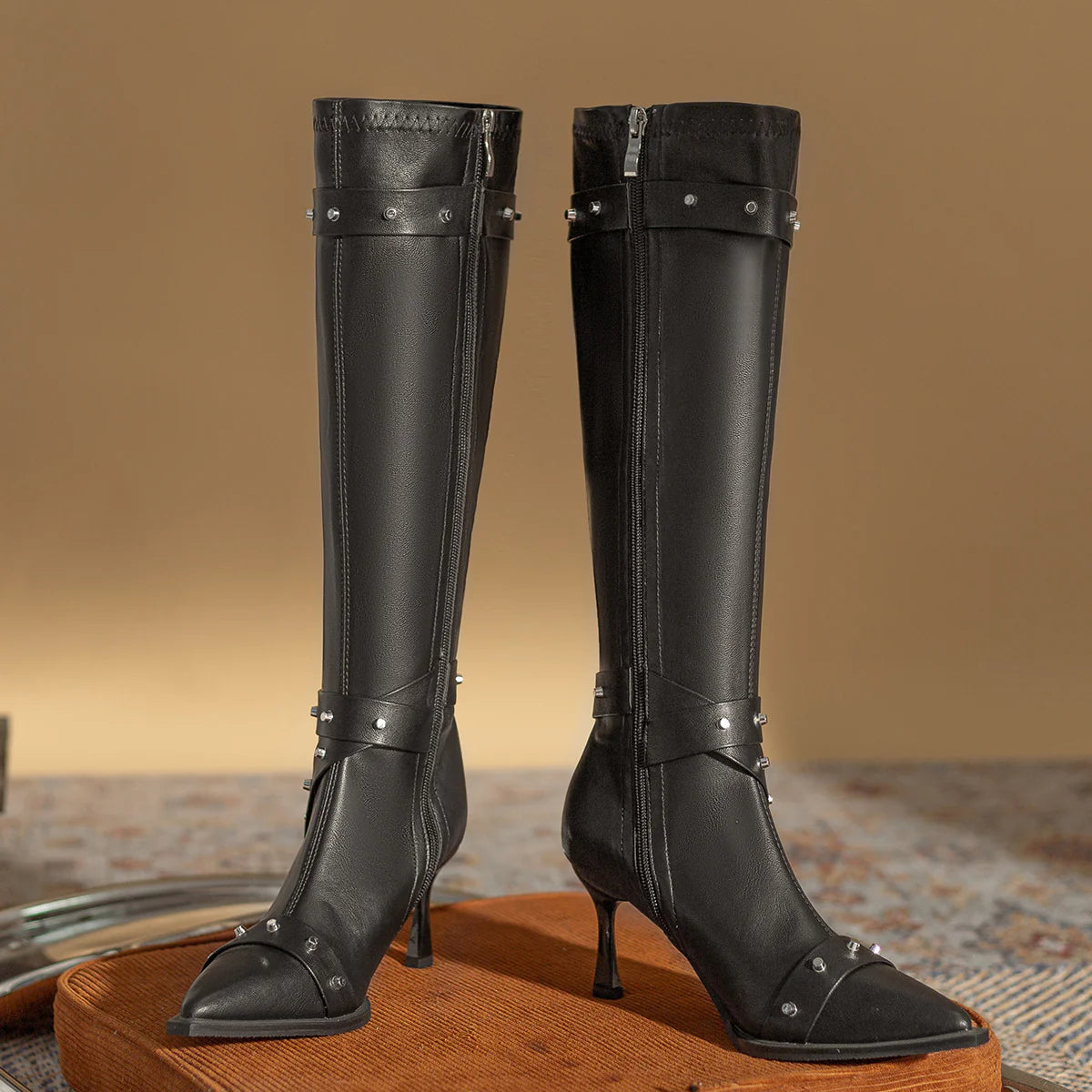 Valeria Buckle Strap Knee-High Boots