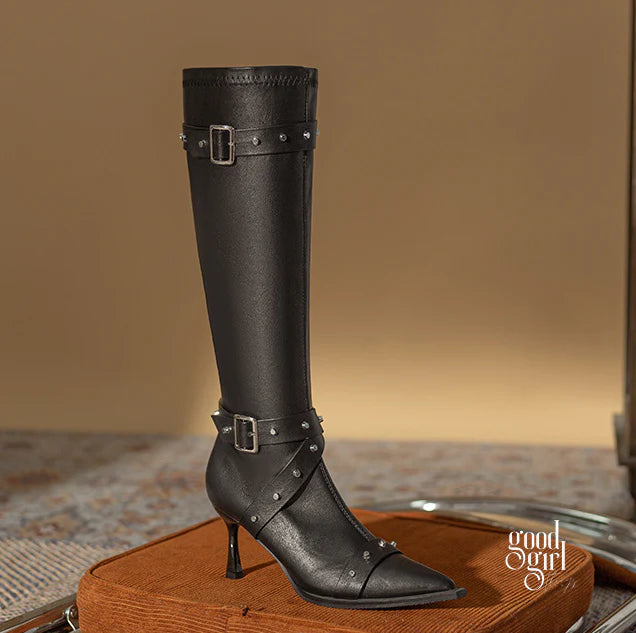 Valeria Buckle Strap Knee-High Boots