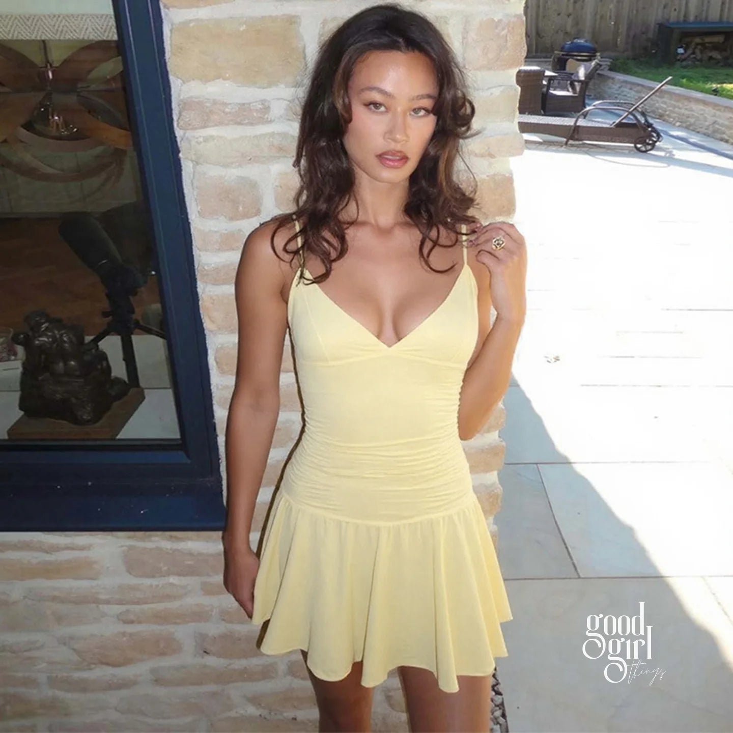 Analise V-Neck Pleated Mini Dress
